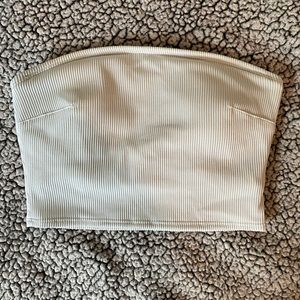 white ribbed bandeau bikini